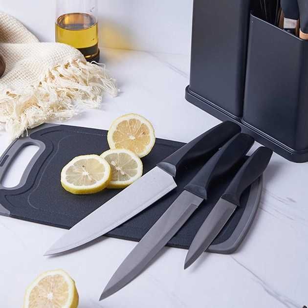 Набор кухонных принадлежностей и ножей  силикон с бамбуковой ручкой