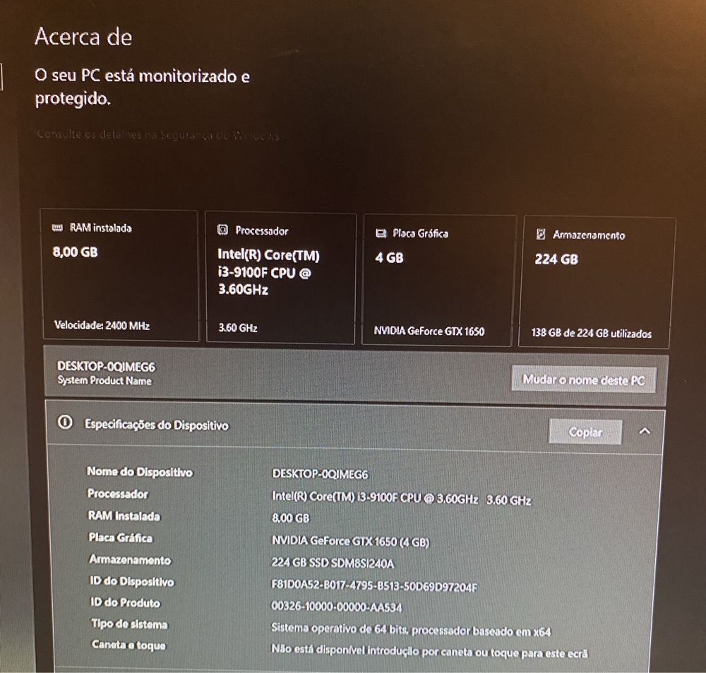 PC Gaming i3 9100F | GeForce GTX 1650 4gb | Funcionamento muito bom