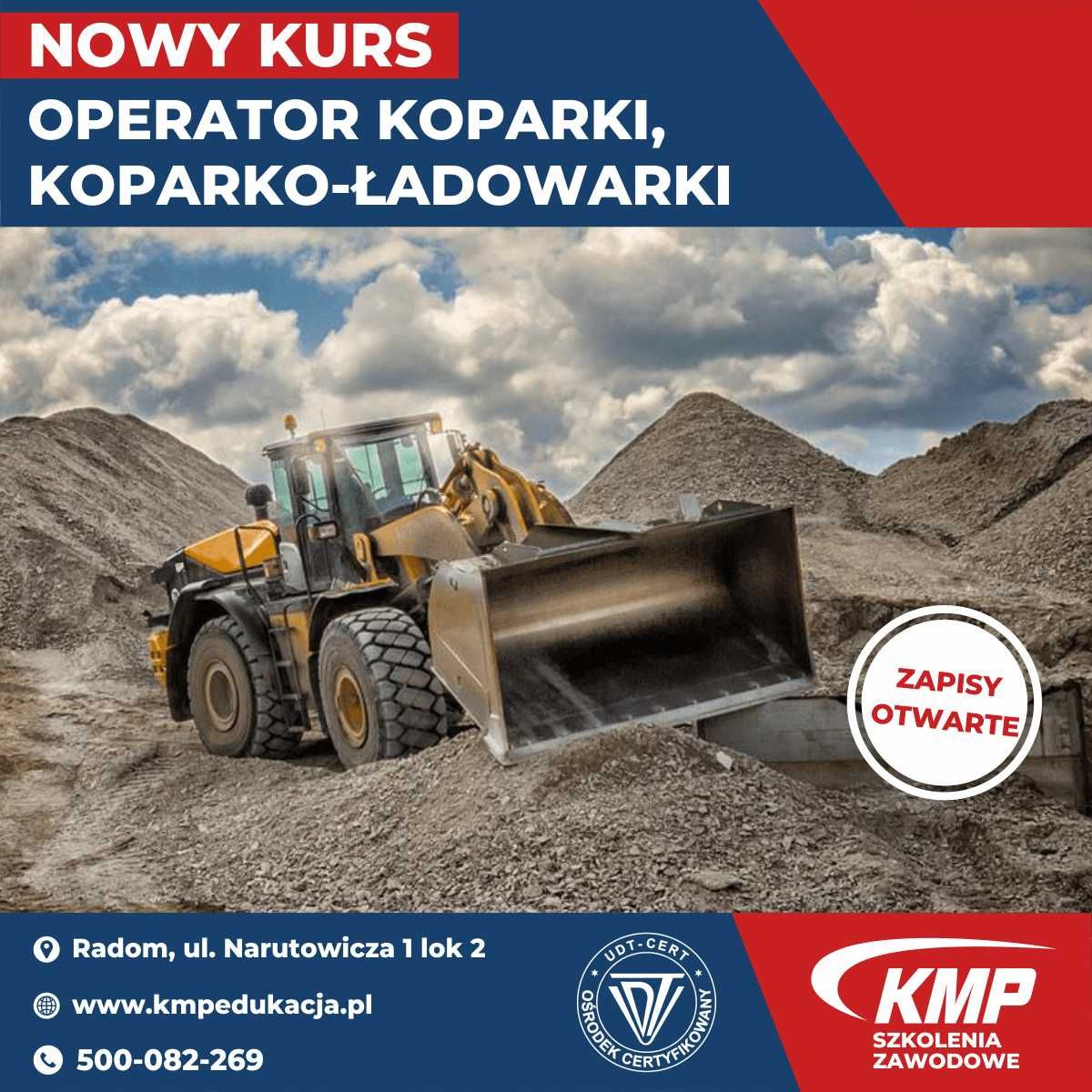 Kurs operatora koparkoładowaki, koparki kl. I i III Start 7.06.24 r.