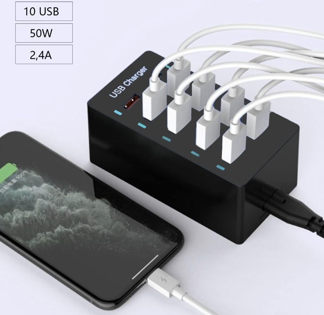 ładowarka USB, wiele gniazd USB, 50W 10USB