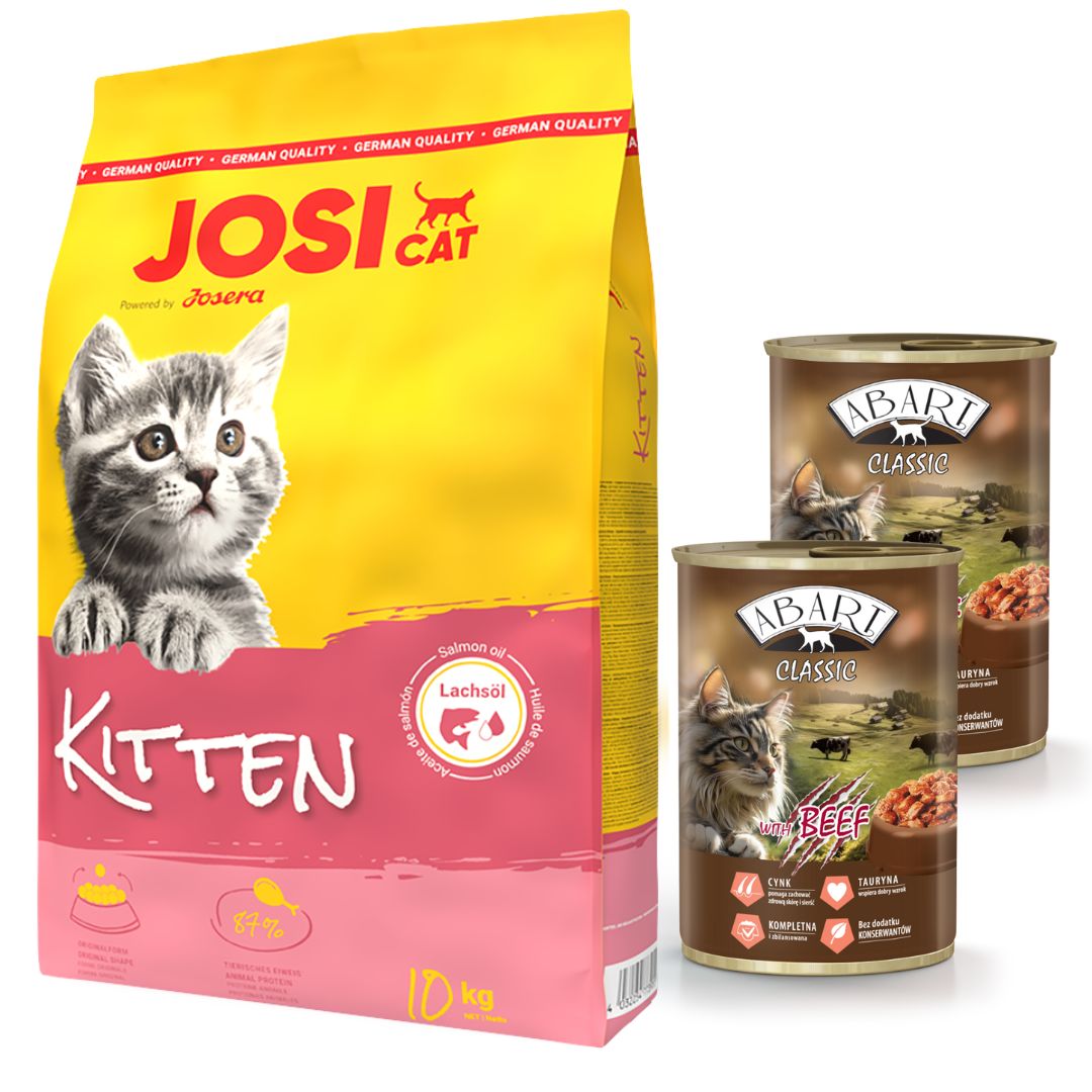 JOSERA JosiCat Kitten 10kg + 2x Abart puszka dla kota z wołowina 415g