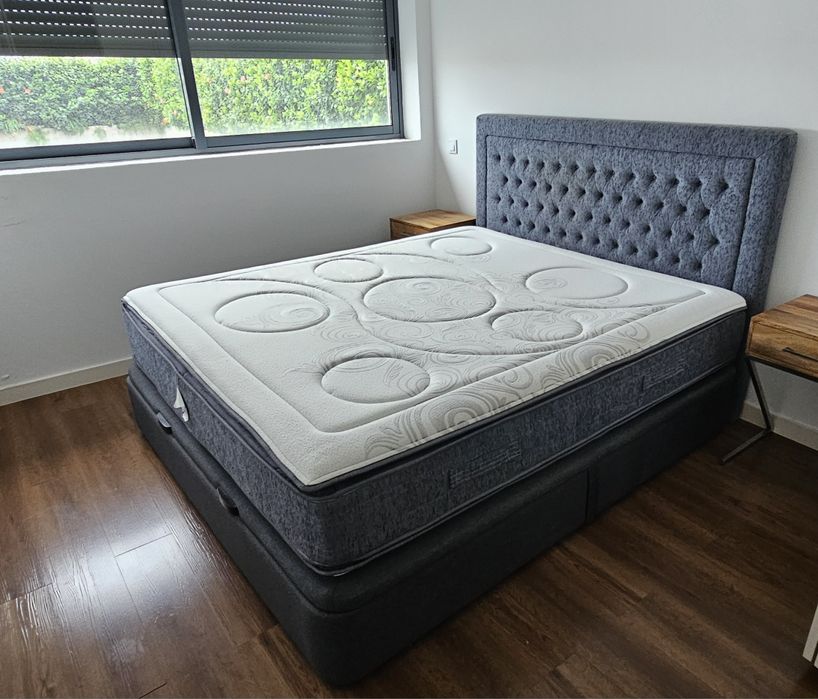 Cama Sommier, cabeceira e colchao