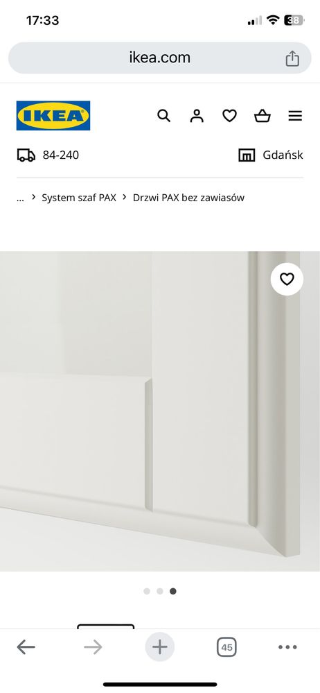 Ikea drzwi Tyssedal 50x229 z zawiasami