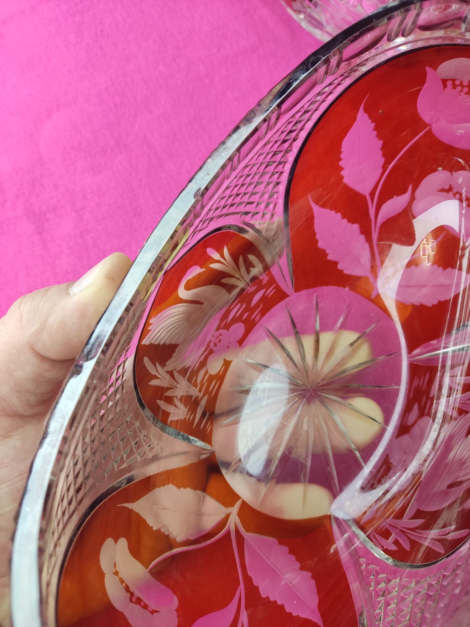 Хрустальный набор посуды ваза для конфет конфетница цветной янтарный