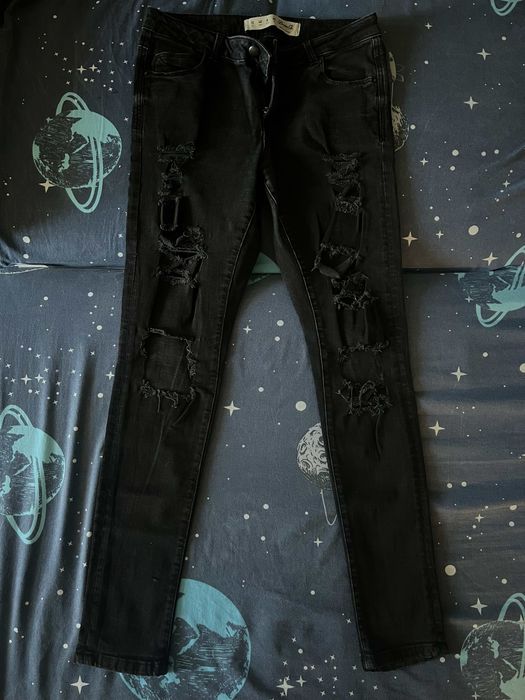 Женские черные рваные джинсы skinny