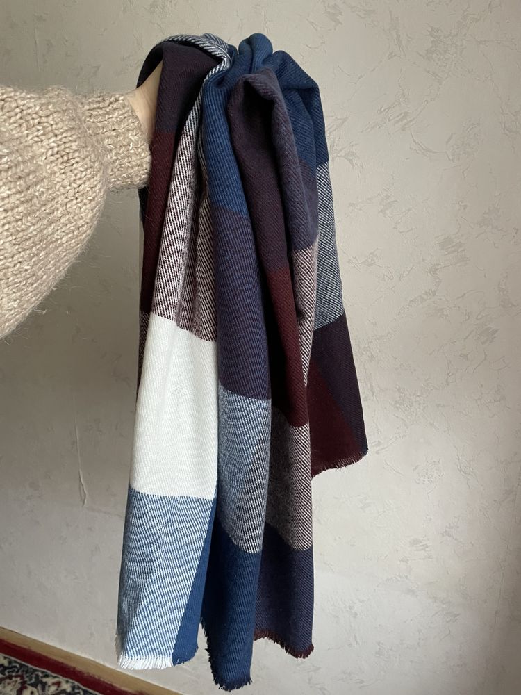 Granatowy bordowy biały szal NOWY szalik Reserved unisex scarf new