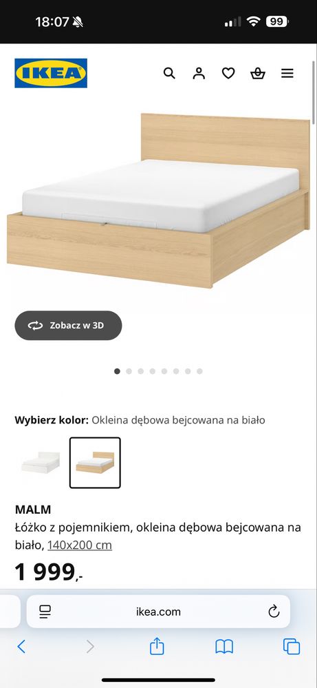 Łóżko Malm 140x200 podnoszone