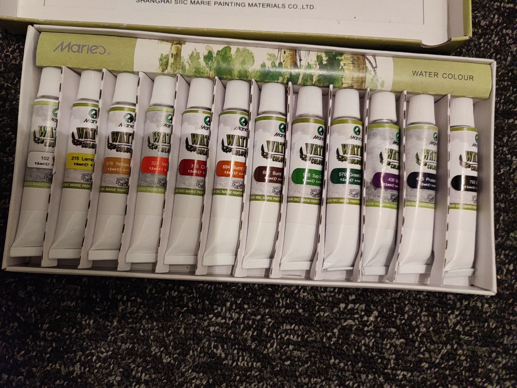 Farby akwarelowe Maries 12 ml. 12 kolorów