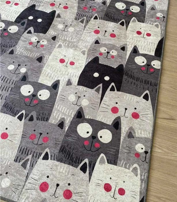 Килим безворсовий дитячий котики антиковзаючий килимок в дитячу сірий