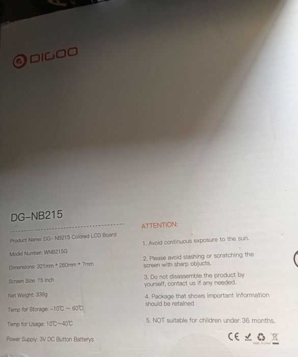 Mesa digitalizadora de Desenho Digoo DG-NB215 15" **NOVO**