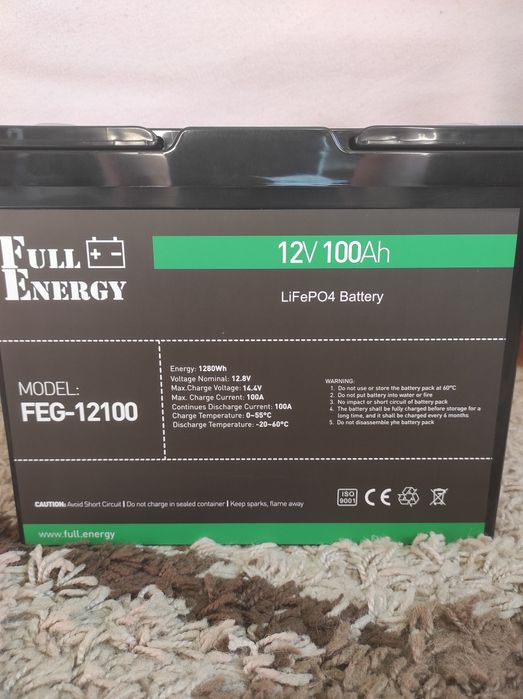 Акумулятор LiFePO4 12В 100А·год Full Energy FEG-12100 + кабеля 70см