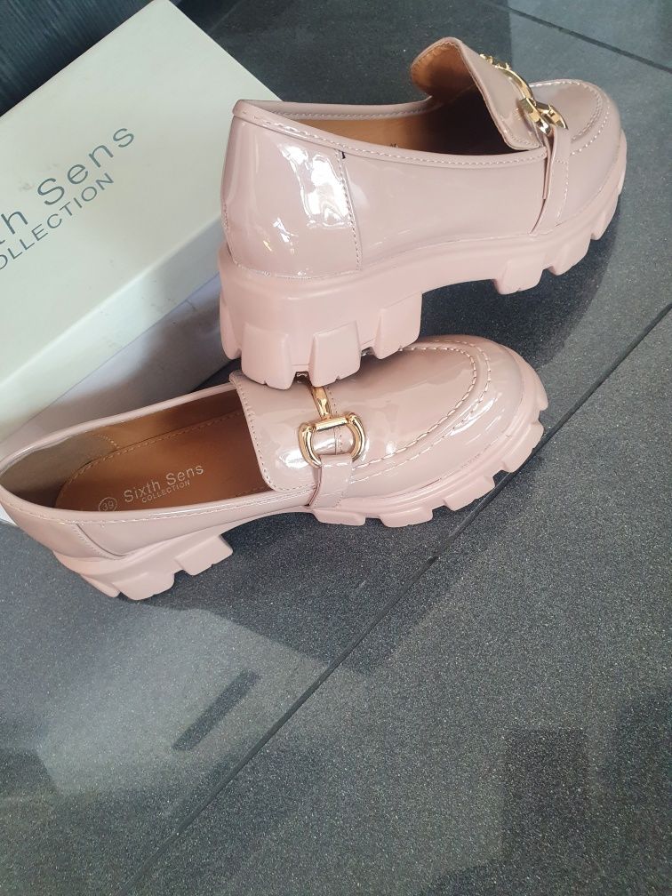 Buty mokasyny pudrowy róż 39r.