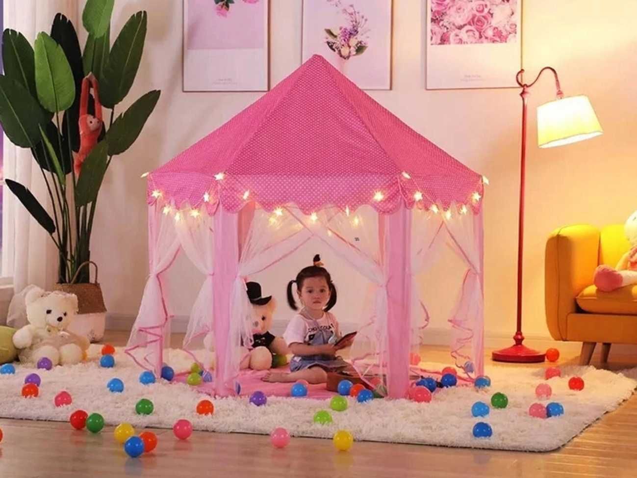 Детская палатка игровая розовая для девочки шалаш