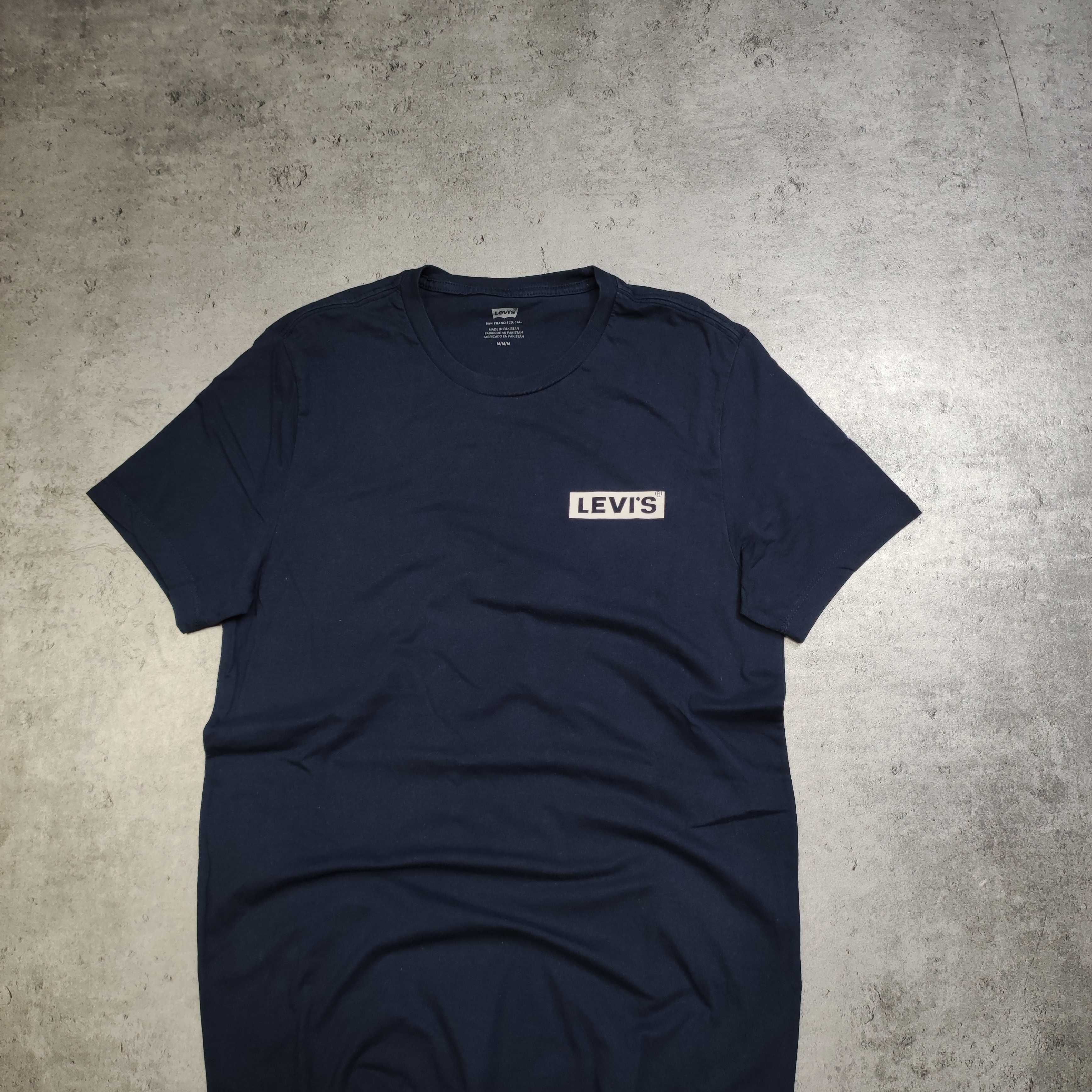MĘSKA Koszulka Granatowa Małe Logo Levis Strauss Nadruk Bawełna