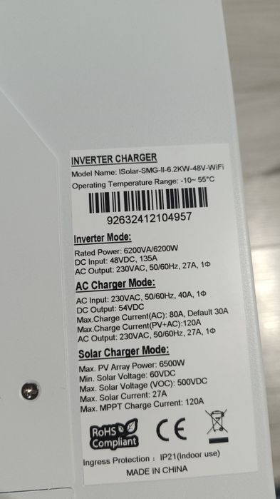 Falownik Inwenter Hybrydowy  EASUN 6.2KW 48V WIFI OFFGRID 230V