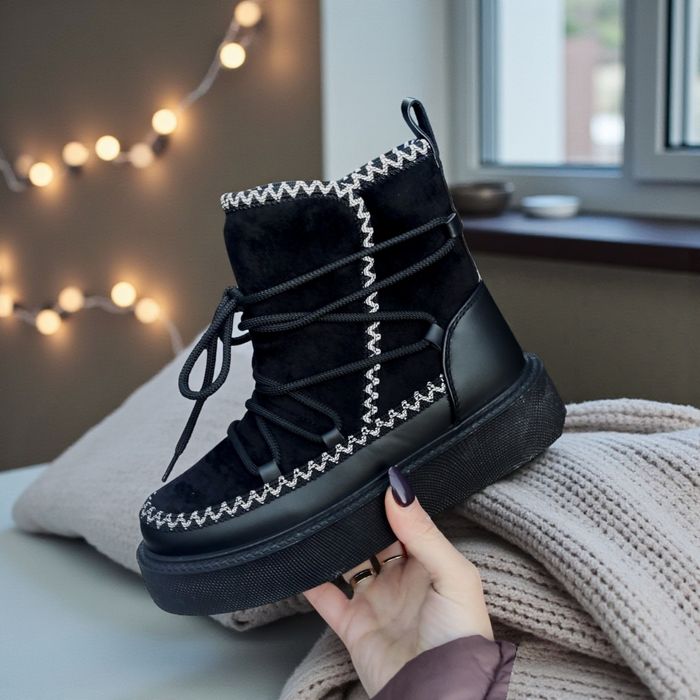 Czarne Śniegowce Premium – Grube Ocieplenie + Haf