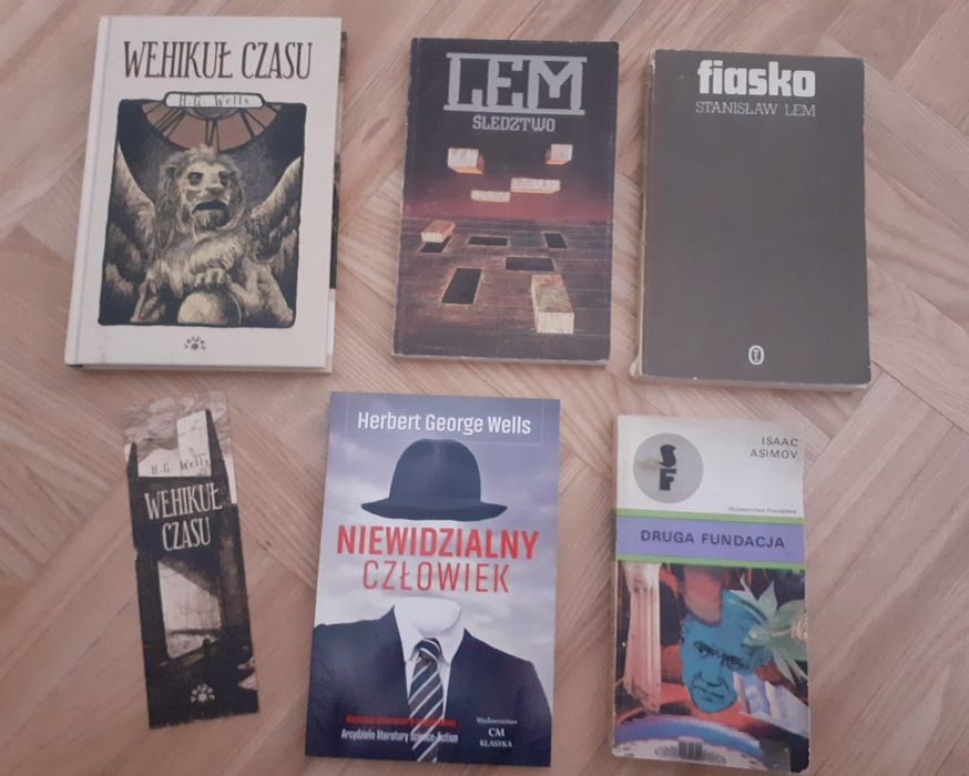 Książki science fiction Lem Śledztwo Fiasko Wells Wehikuł czasu Asimov