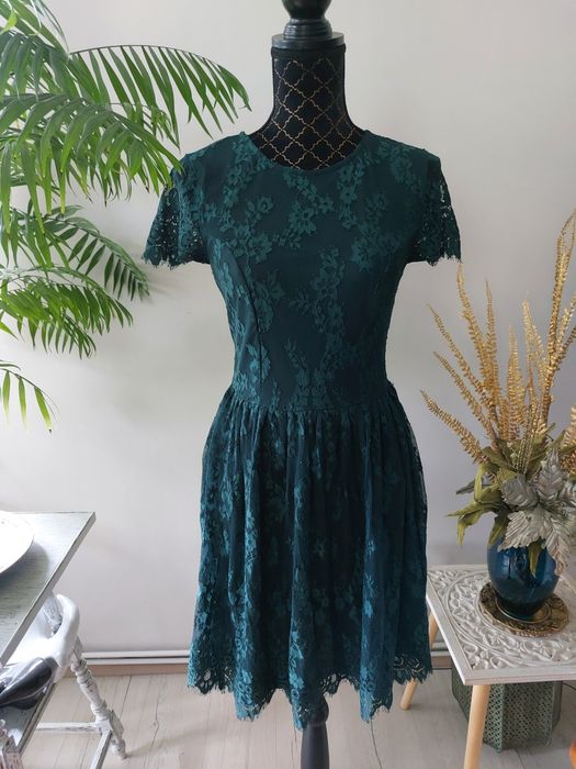 Butelkowa zieleń, sukienka koronka, na wesele,na imprezę, Mohito, r.36