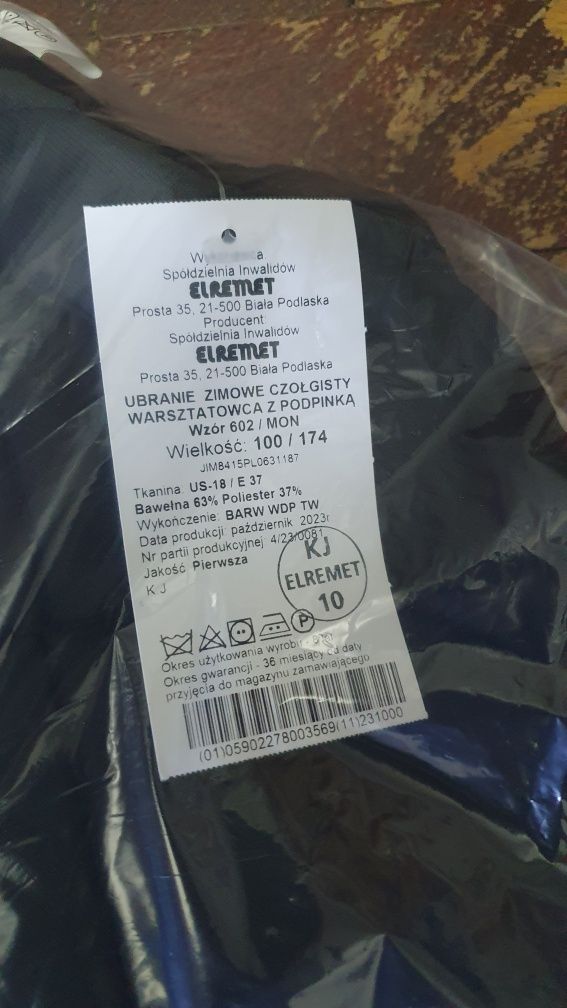 Ubranie zimowe czołgisty, warsztatowca z podpinką 602/Mon roz. 100/174