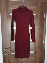 Bordowa burgund sukienka midi WASSYL prążki golf Xs S m