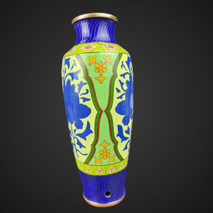 Wazon Emalia cloisonne kwiaty styl azjatycki uszkodzony B5/031208