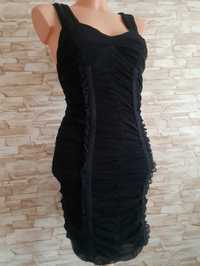 Czarna marszczona sexy sukienka z dekoltem gotycka emo grunge H&M S