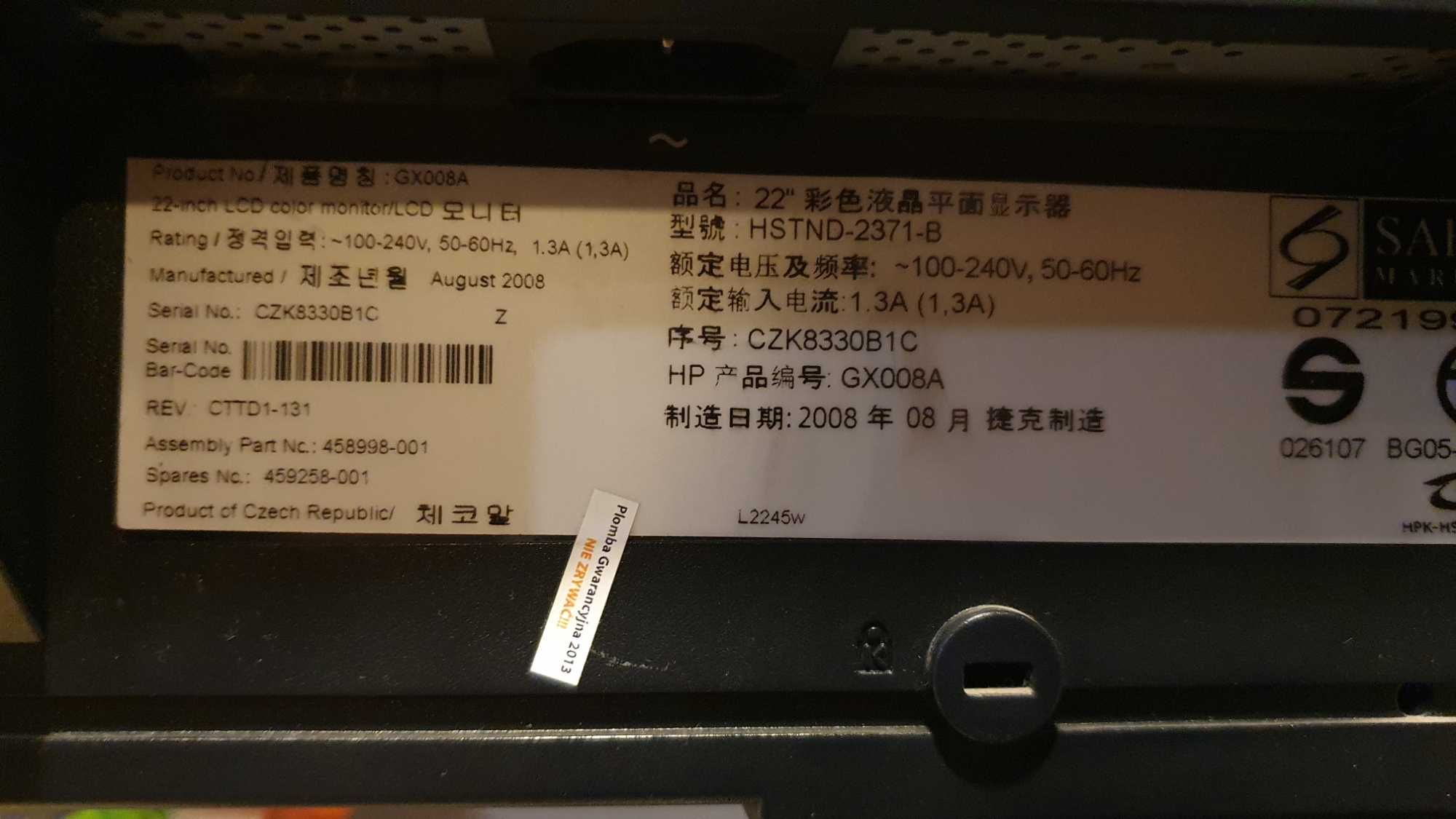Monitor LCD 22 cale hp l2245w GX008A