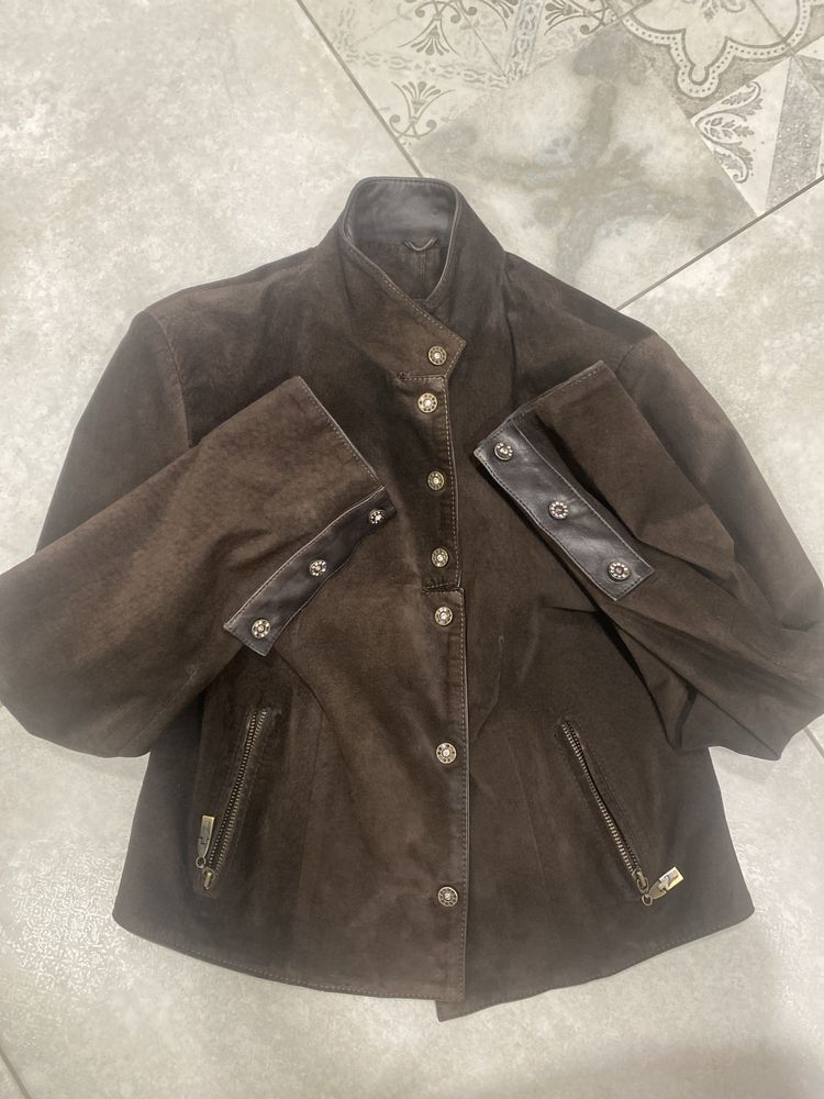 Куртка пиджак замшевая натуральная кожа темно-коричневого цвета М