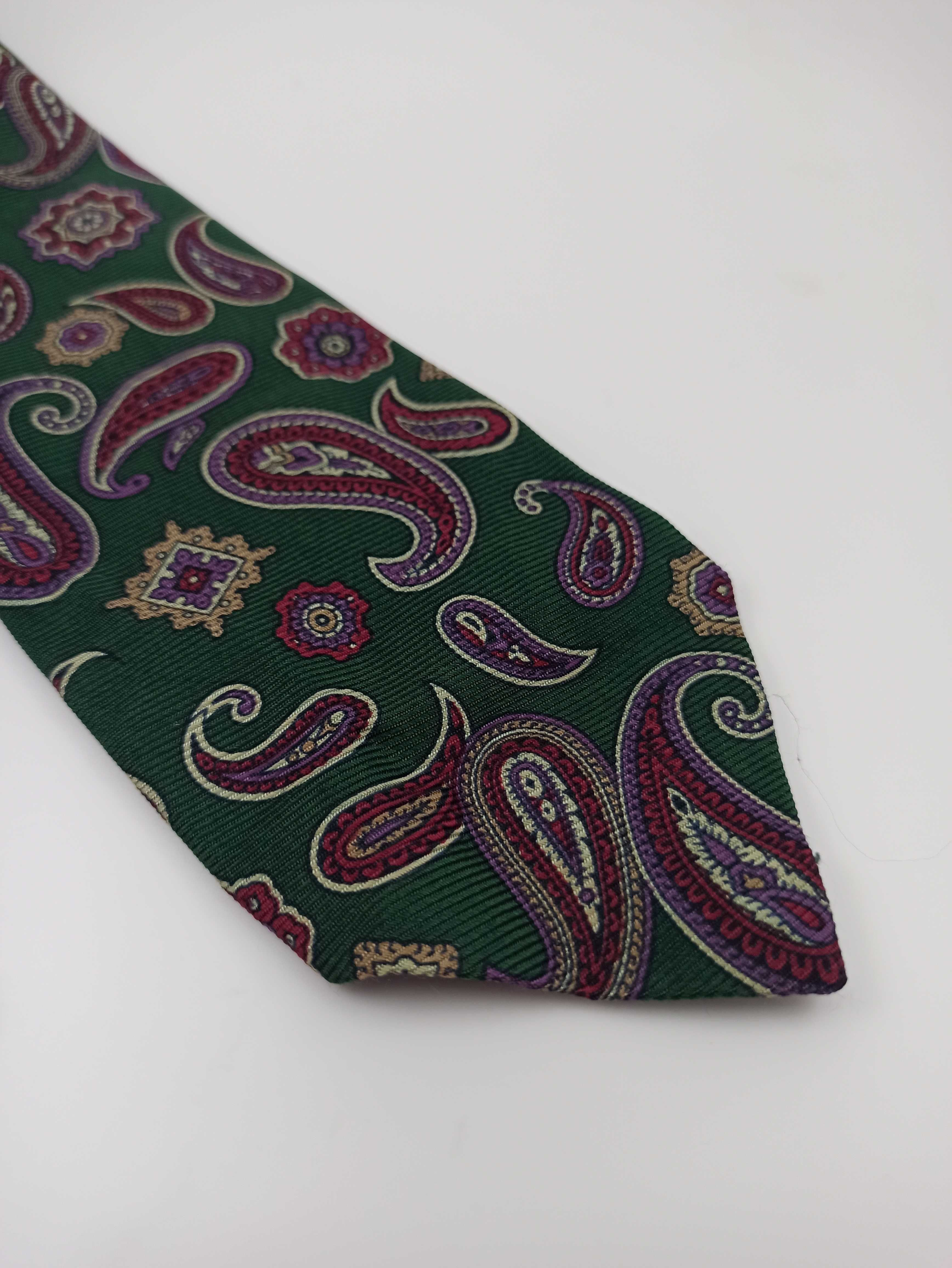Ralph Lauren zielony jedwabny krawat paisley