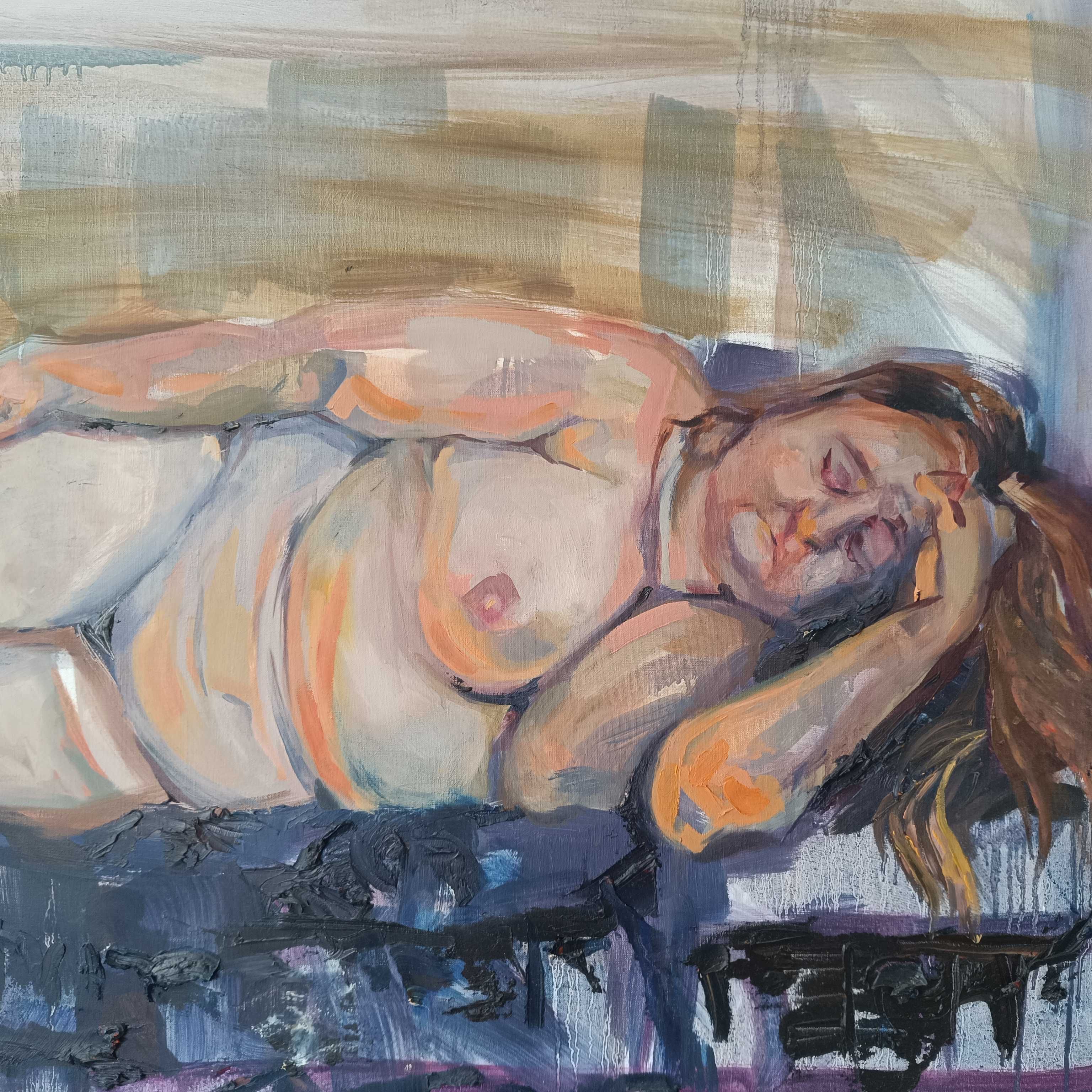 Obraz olejny 100x80cm akt kobiecy malarstwo ASP student ciało