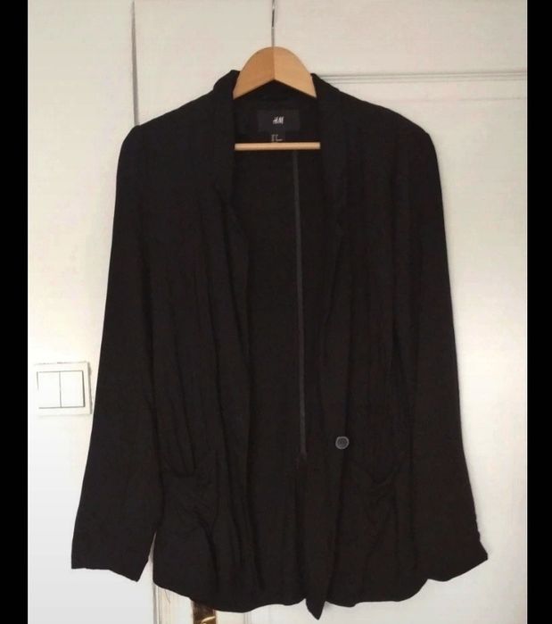 Marynarka blezer H&M czarna czarny zapinany wiskoza M 38