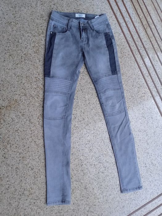 Szere jeansy rurki XS S wstawki przeszycia