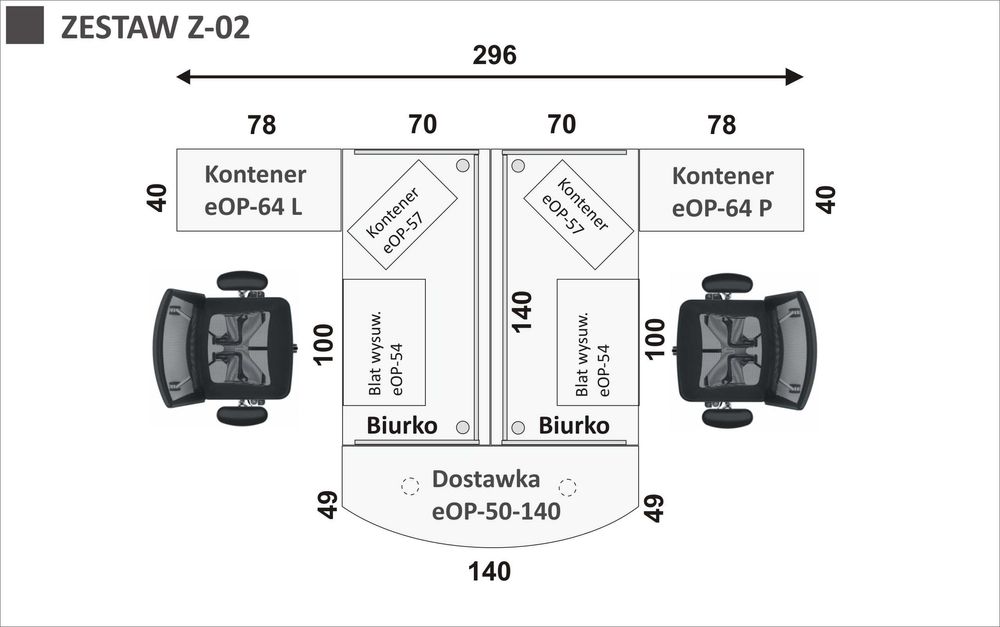 meble biurowe 2 stanowiska pracy, meble orzech ecco i popiel