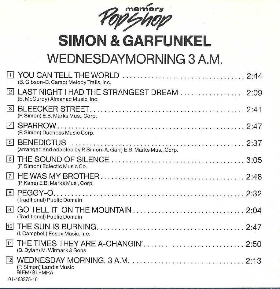 Simon & Garfunkel - - - - - Wednesday Morning, 3 A.M. - - - - - CD