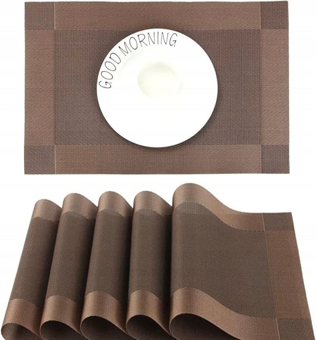 Zestaw 4 podkładek stołowych, zmywalnych, brązowych