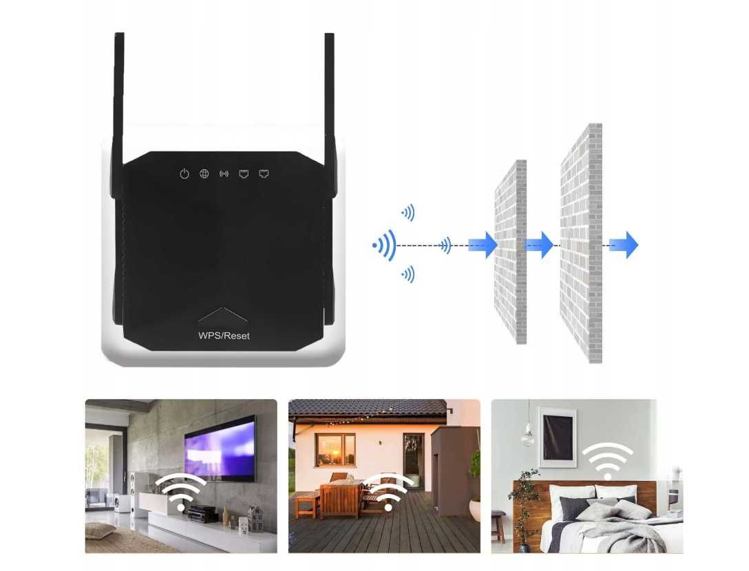 Bezprzewodowy wzmacniacz WiFi 1200Mb/s Czarny