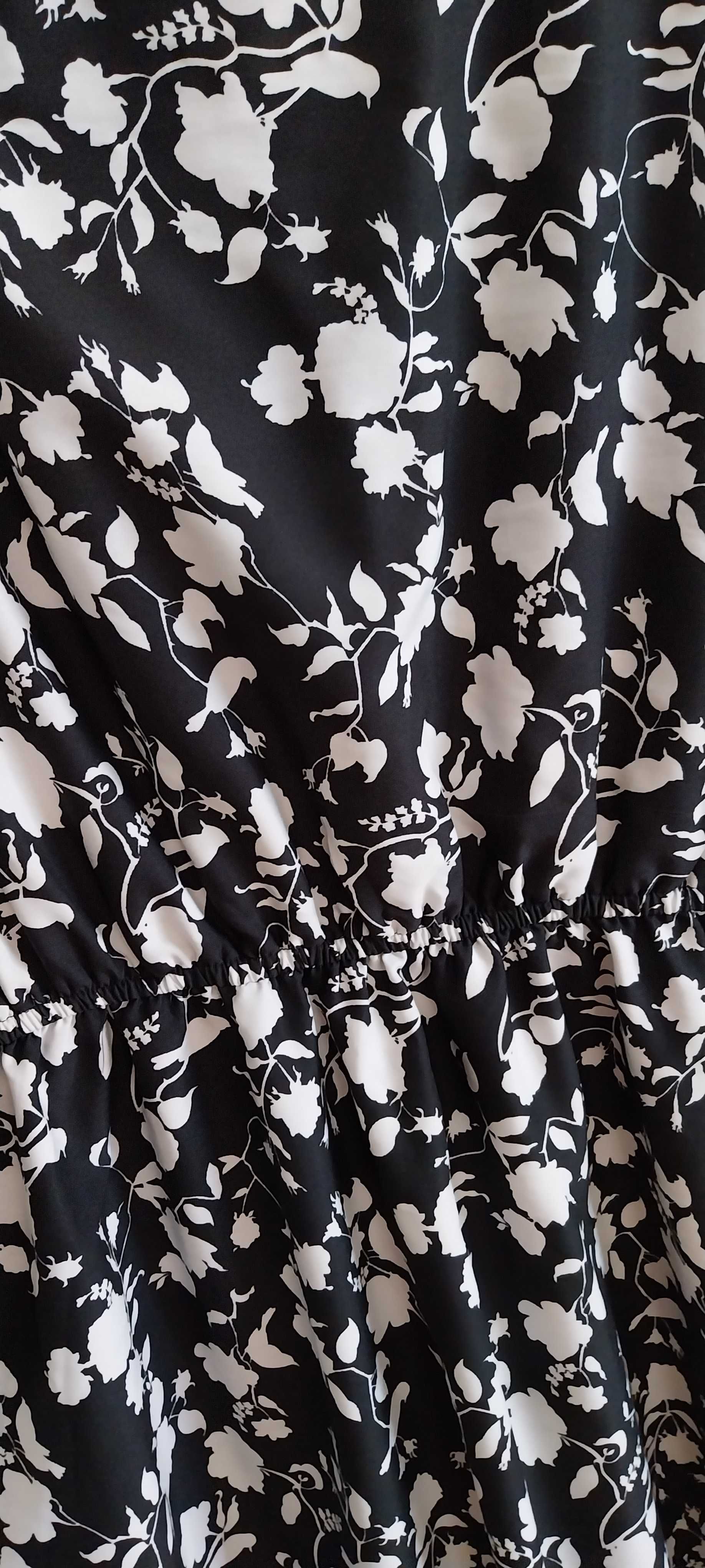 Elegancka sukienka na lato rozkloszowana czarna M/38 S/M kwiaty