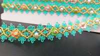 PIĘKNA taśma ozdobna haft koraliki orientalna turkus sz  23 mm dł 2,8m