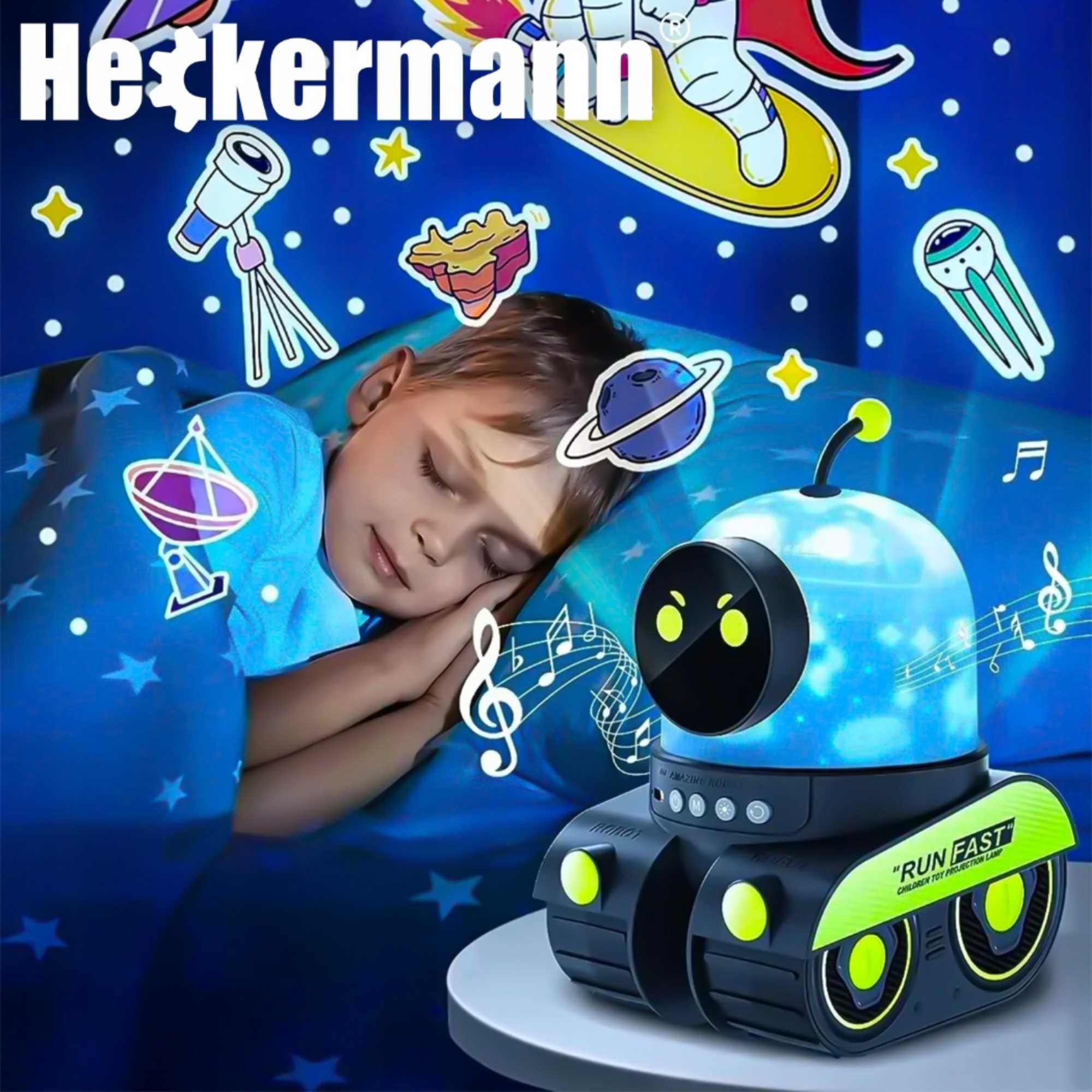 PROJEKTOR GWIAZD dla DZIECI Robot Lampka Nocna LED Muzyka 3W1