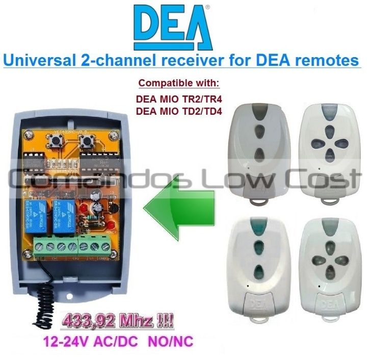 Receptor universal garagem bicanal 433,92Mhz