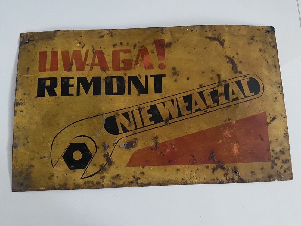 Stara tabliczka ostrzegawcza PRL  UWAGA! REMONT NIE WŁĄCZAĆ