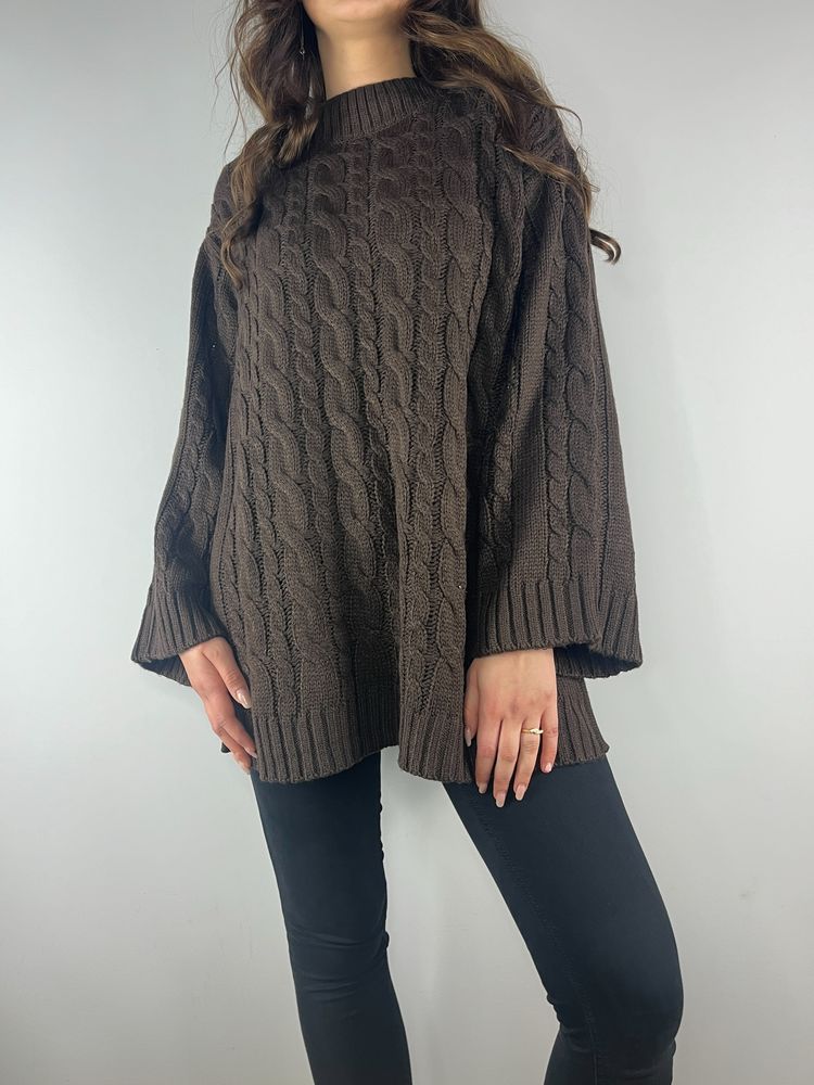 Brązowy czekoladowy sweter z szerokimi rękawami Rainbow rozmiar 42 XL