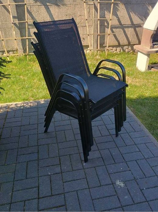 Komplet 4 Krzeseł Ogrodowych Minorka Czarny Metalowy Balkon Ogród NOWE