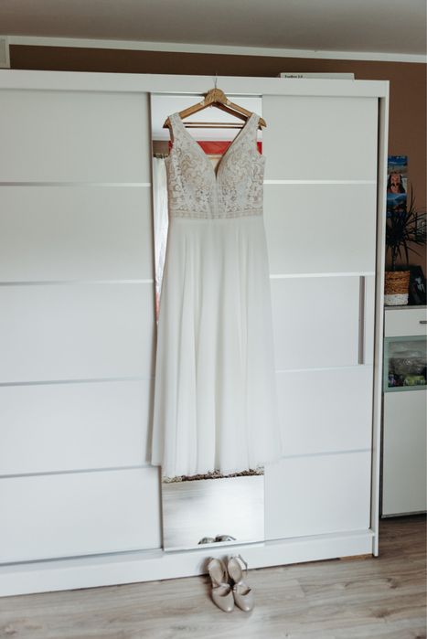 Suknia ślubna 40 42 gorset muślinowa boho sukienka rustykalna