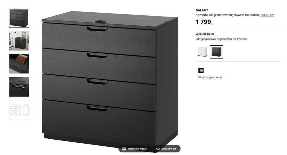 GALANT Komoda, okl jesionowa bejcowana na czarno, 80x80 cm IKEA - NOWA