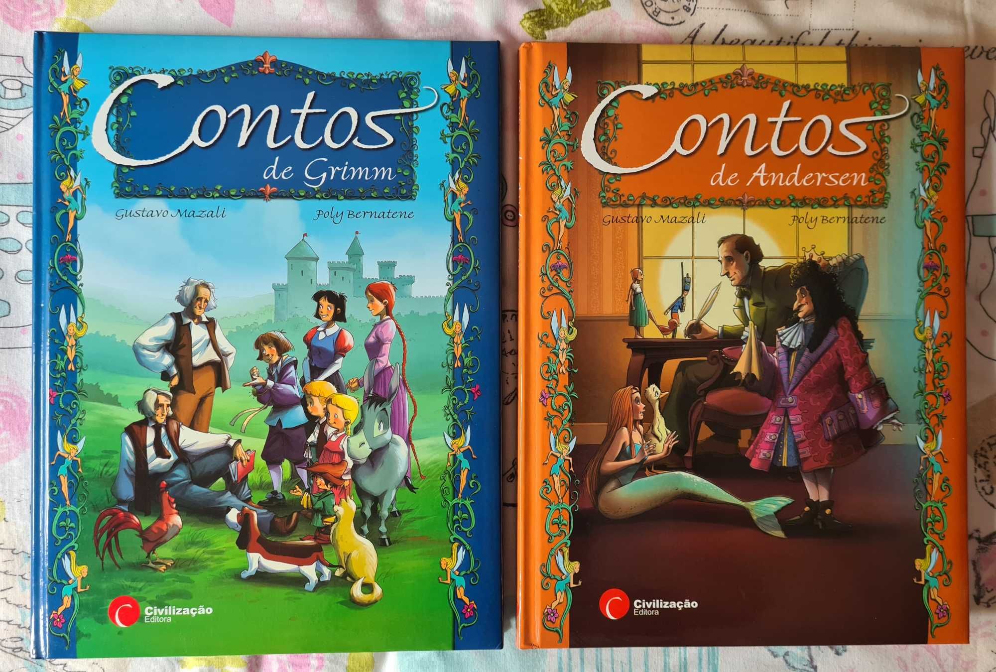 2 livros da coleção juvenil "Contos de Grimm" e "Contos de Andersen"