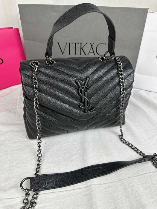 Torba listonoszka duza prazkowana damska Saint Laurent Czarna YSL