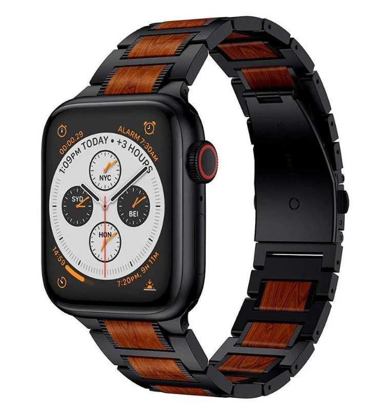 Drewniany pasek Oielai Apple Watch 45/44/42/ drzewo sandałowe - steel