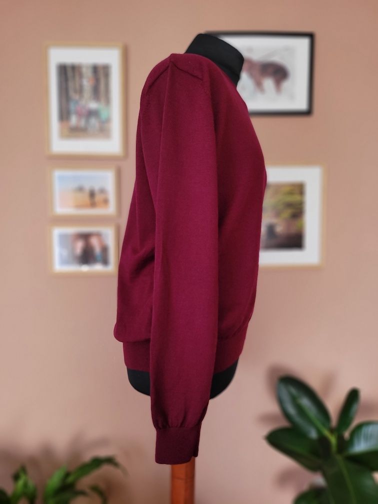 Fioletowy męski sweter w serek 100% wełna merino Dressmann