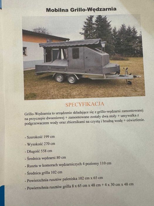 Przyczepa gastronomiczna mobilna grillo-wędzarnia z lawetą, grill